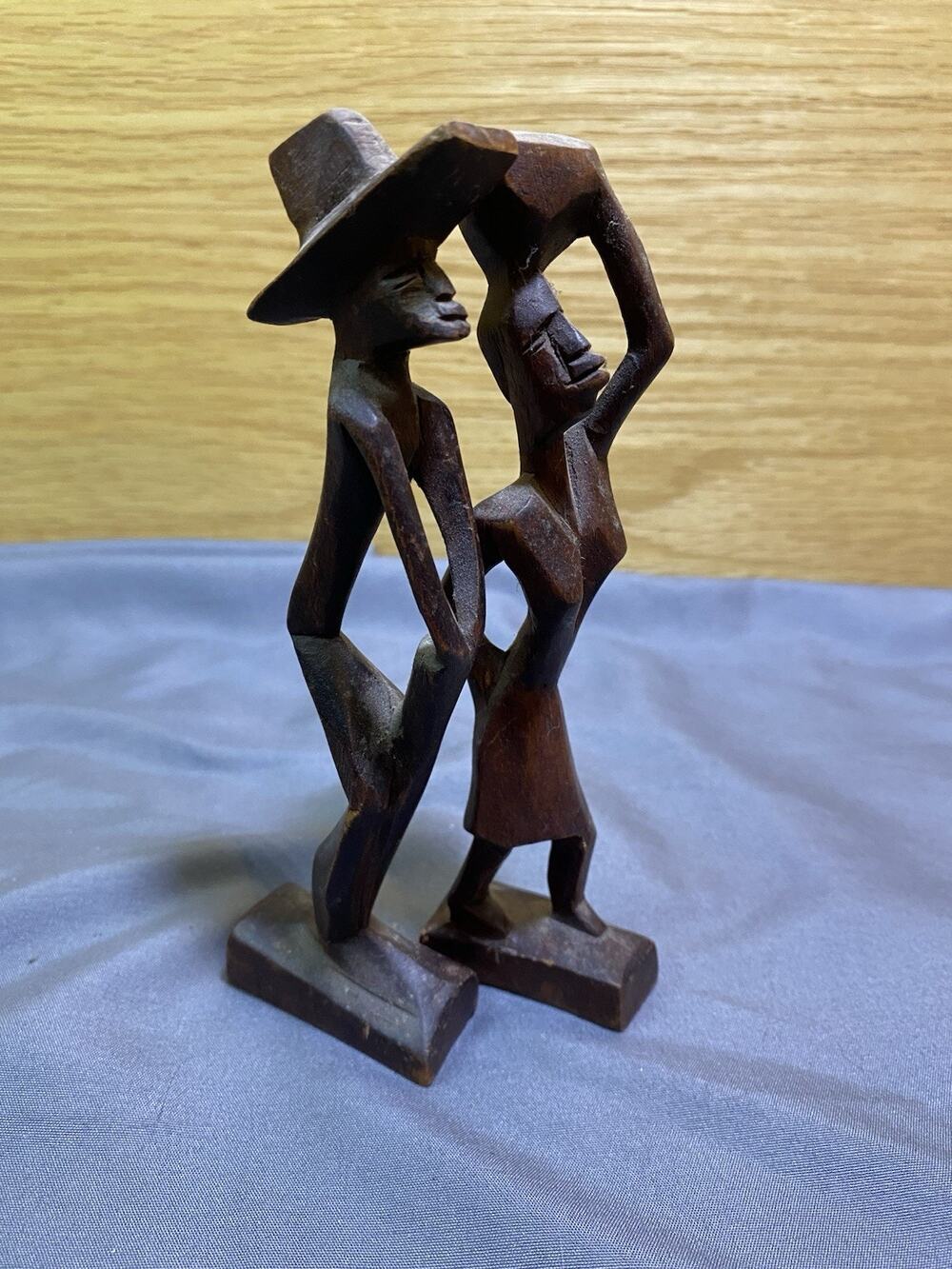 African Hand-Carved Wooden Figurines Folk Art Sculpture Set Handmade
